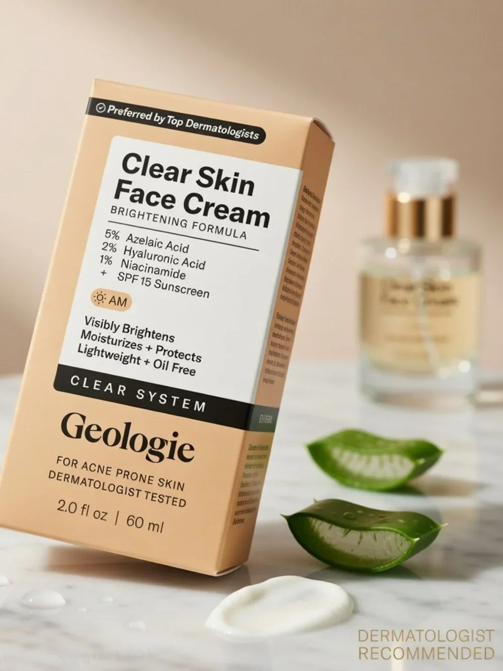 Geologie Clear Skin Face Cream Brightening Formula AM SPF 15 2 oz NIB Sealed